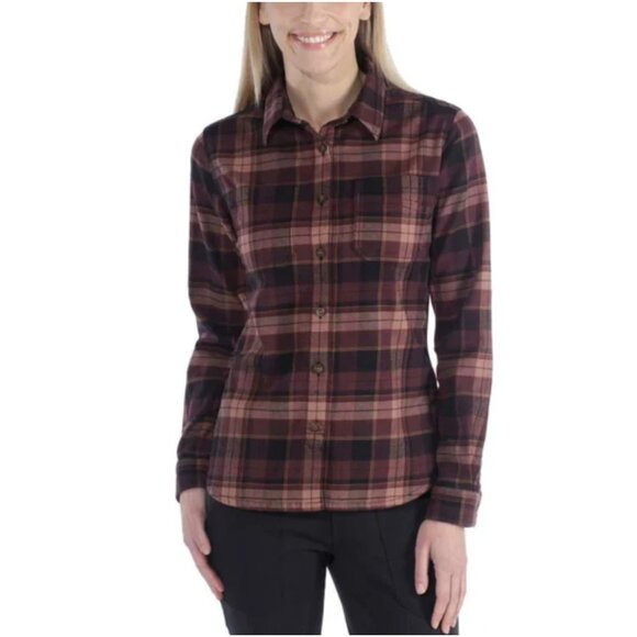 Carhartt Hamilton Plaid Flannel Button Up Shirt Women's 2X 20W/22W Pink Purple - Picture 1 of 4